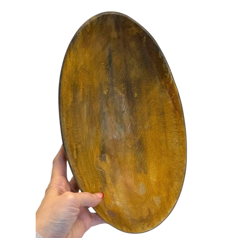 Hand Carved Wooden Dough Bowl Primitive Rustic Farmhouse‎ Decor Oval Wood Bowl - Picture 3 of 14